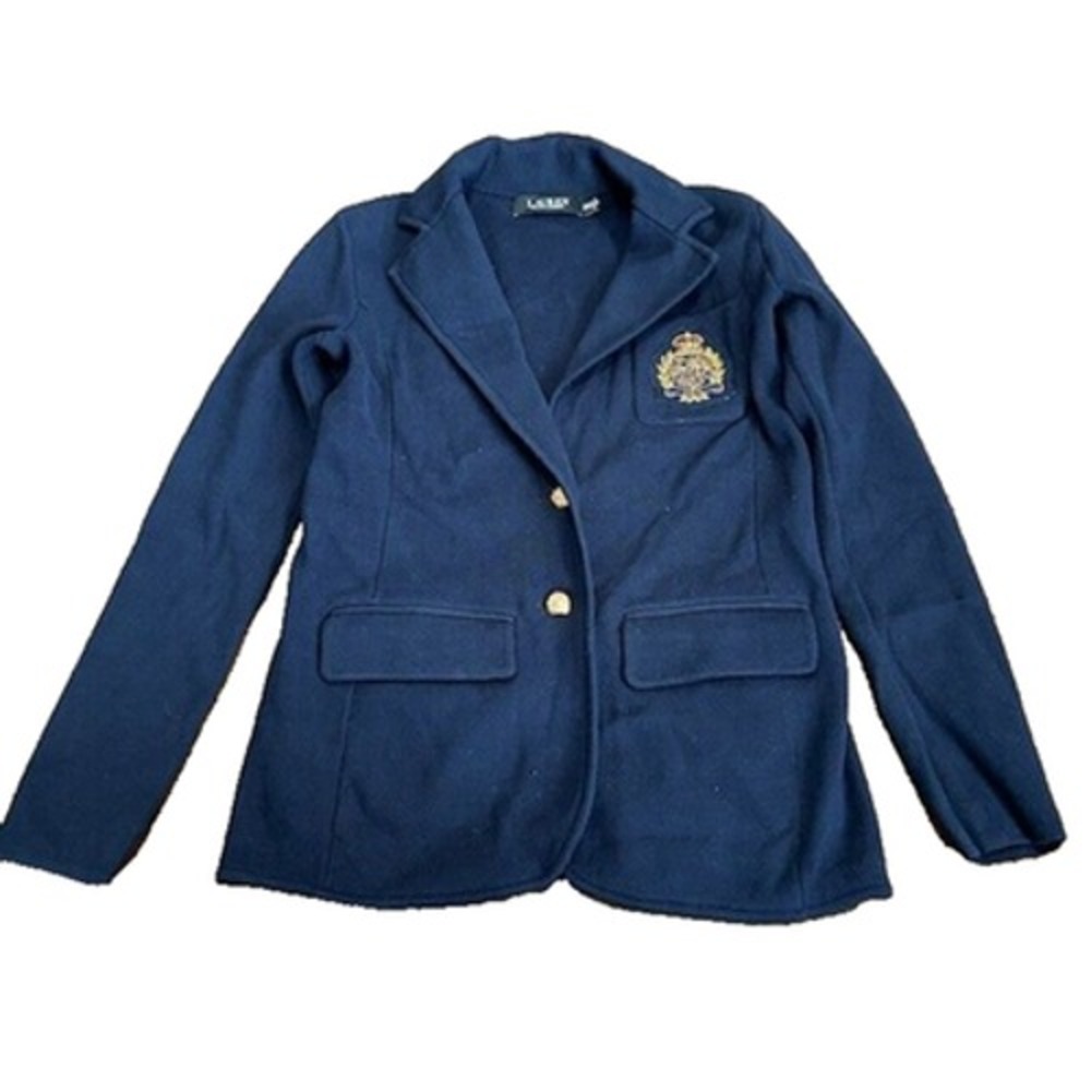 Lauren Ralph Lauren Blazer Jacket Embroidered Crest Academia Pockets Blue XXS - Picture 1 of 12